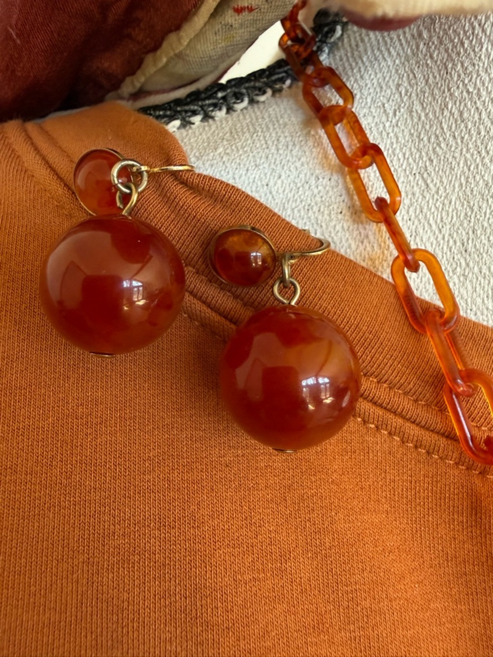 Vintage lucite? Coin Pendant Necklace - Women Jewelry amber color